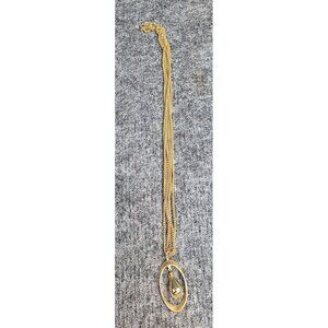 Gold-Tone Multi-Chain Necklace With Pendant Teardrop & Oval Design Vintage